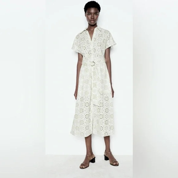 Zara Rubberized Embroidery Midi Dress - Picture 1 of 11